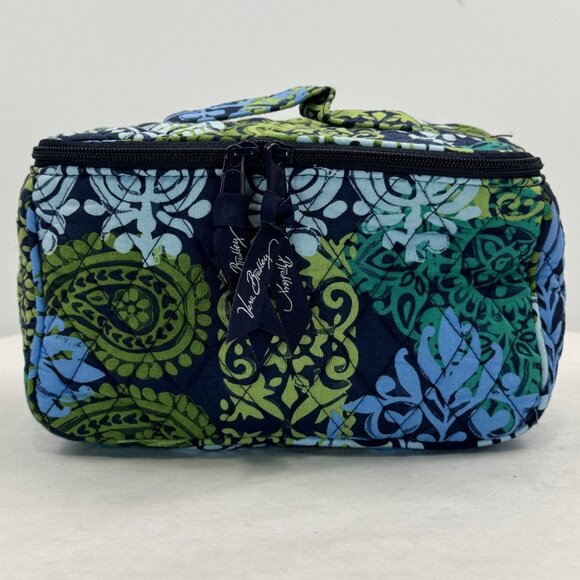 Vera Bradley Quilted Cosmetic Bag Blue Green Caribbean Sea Travel Organizer - Picture 1 of 16